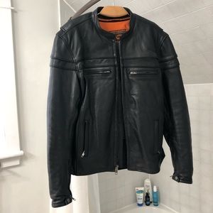 MENS BLACK LEATHER MOTORCYCLE JACKET MEDIUM